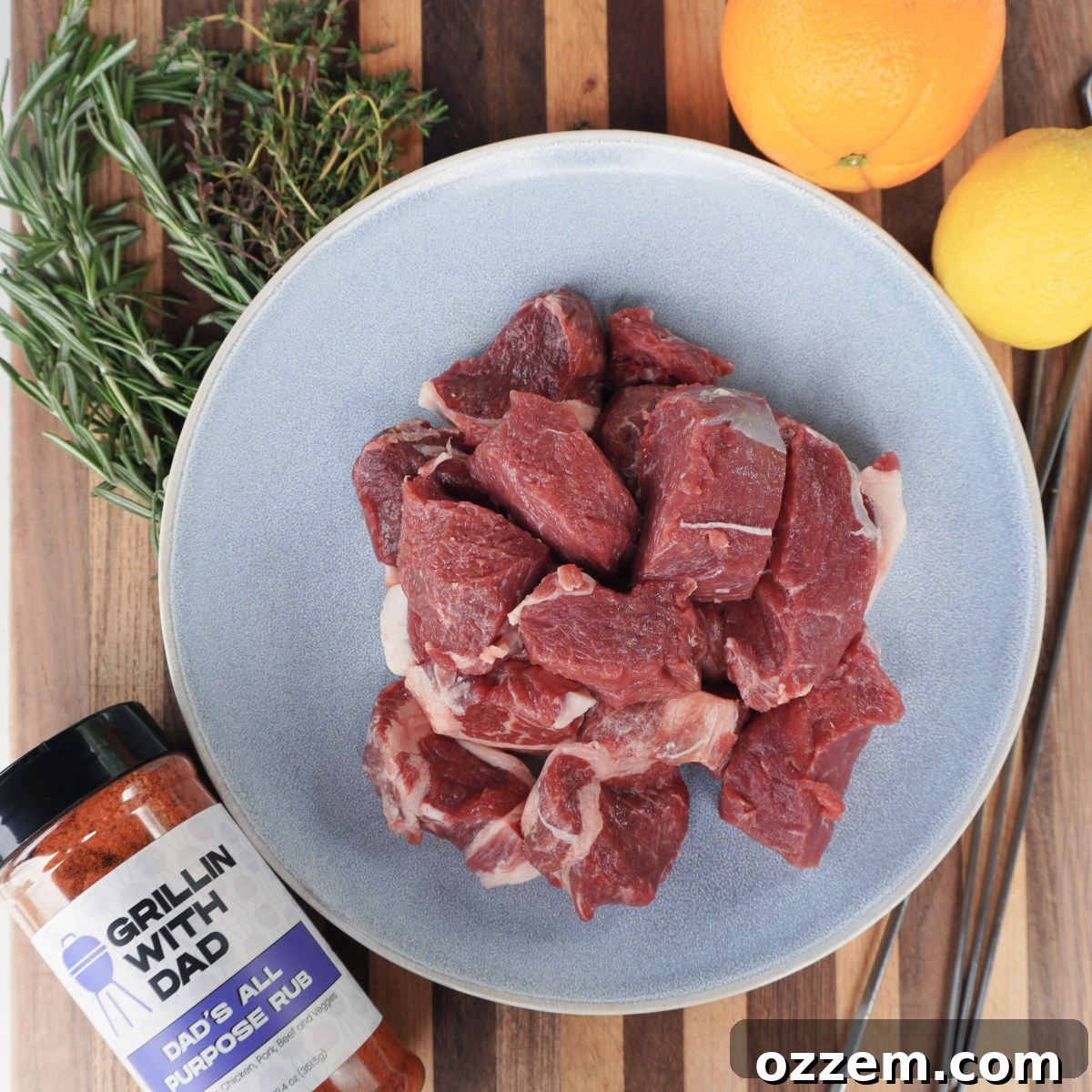 Zesty Balsamic Lamb Skewers 3 Ingredients for balsamic citrus marinade in a bowl.