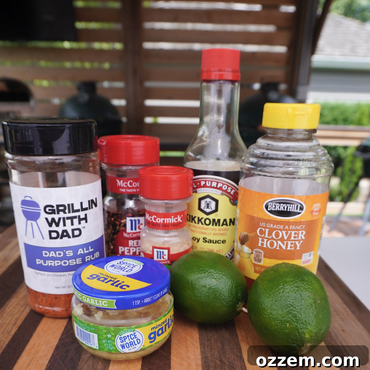 All the fresh and carefully measured ingredients for the homemade honey lime chicken wing sauce, neatly arranged on a clean kitchen counter, awaiting combination into a delicious glaze.