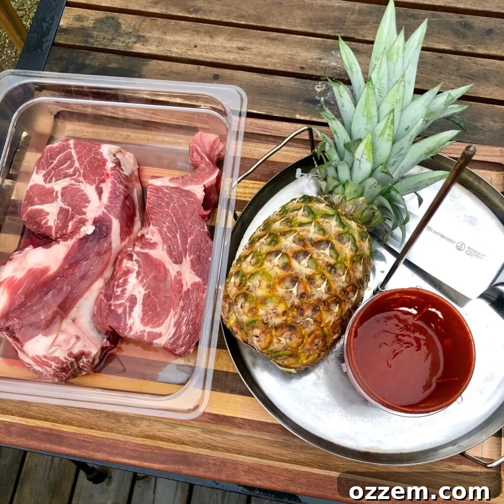Ingredients for the Al Pastor marinade, including vibrant achiote paste.