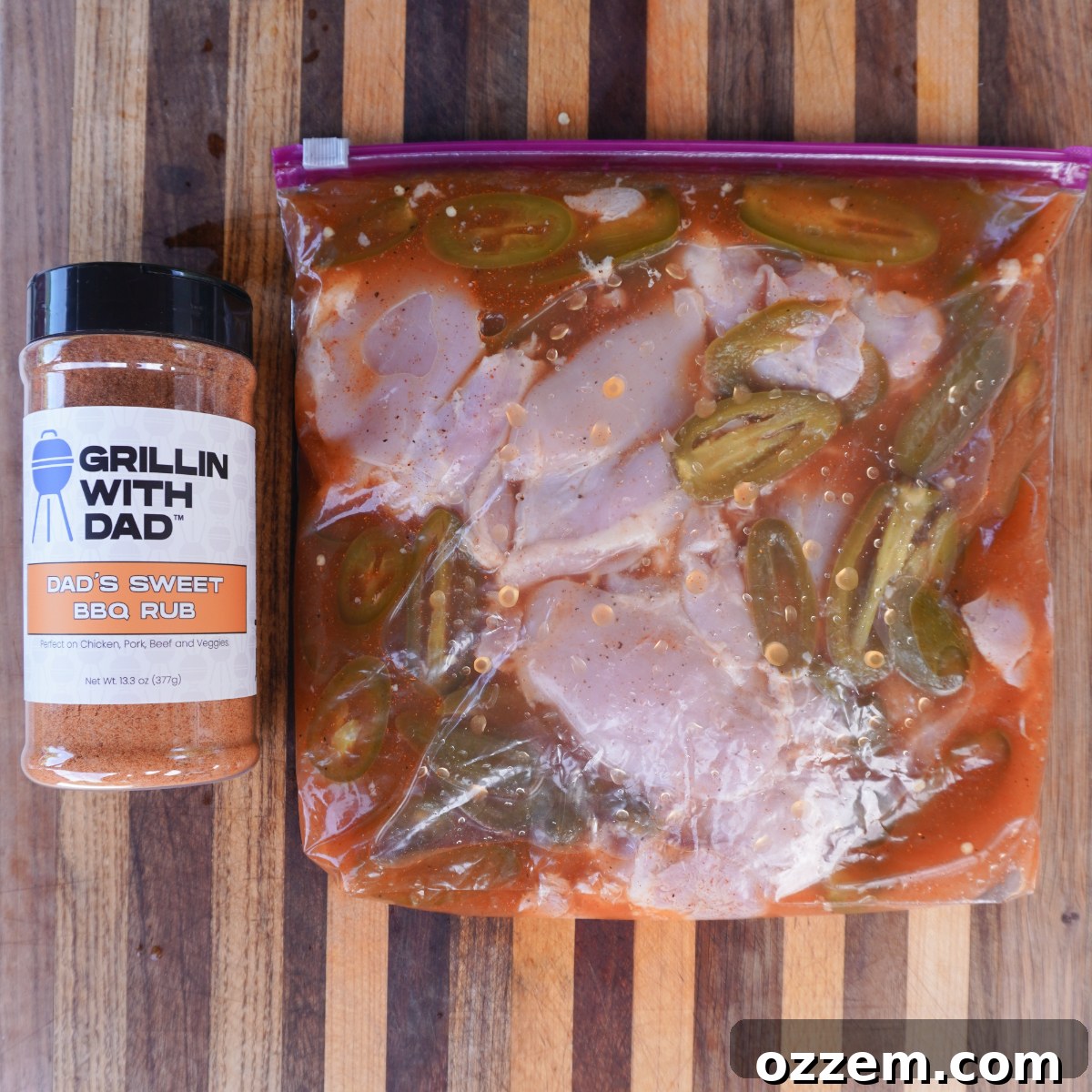 Chili Charred Chicken Sandwich 3 Spicy chicken marinating in pickled jalapeño brine in a slider bag