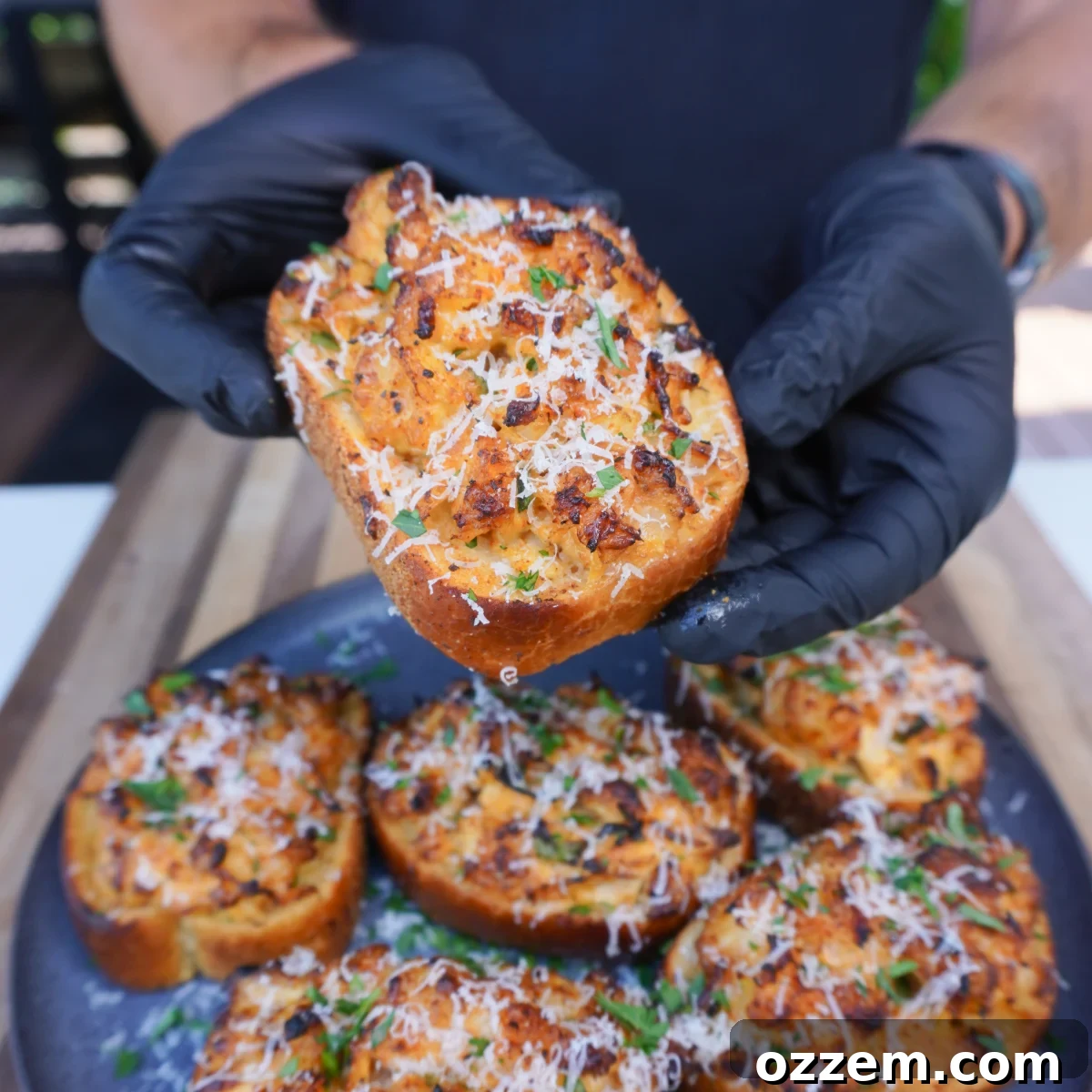 Gourmet Smoked Shrimp and Crab Toast 2 Smoked Shrimp and crab meat toast appetizer plated beautifully.