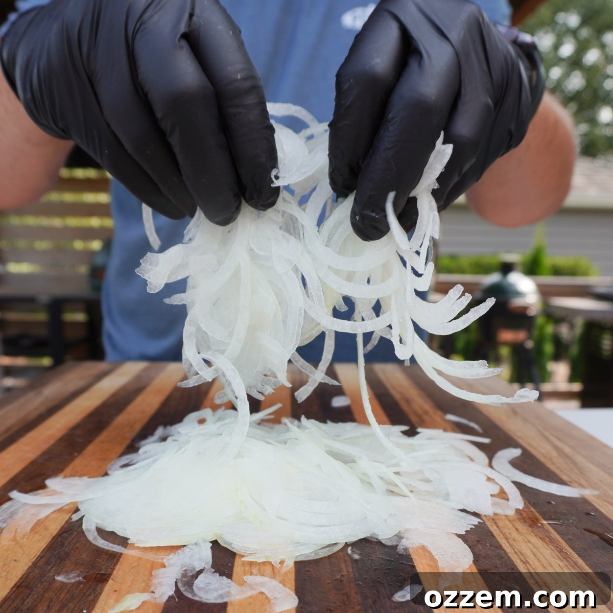 Thinly sliced onion, demonstrating the ideal transparency and uniformity.