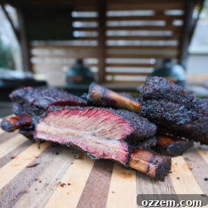 Smoked Beef Short Ribs, sliced and ready for serving.