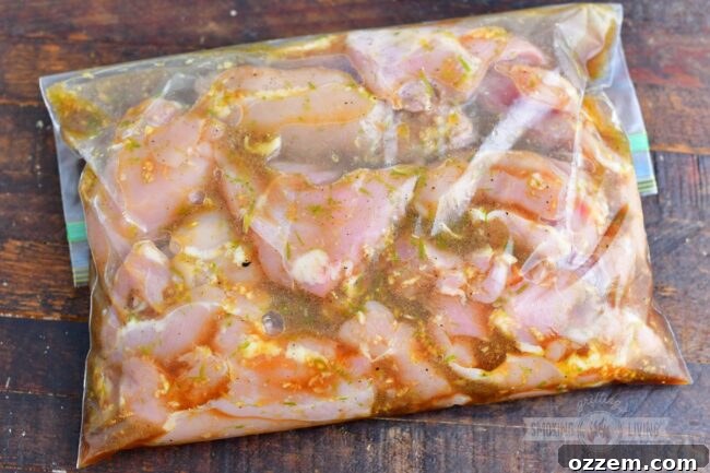 Zesty Grilled Ginger Lime Chicken Thighs 4 Boneless chicken thighs soaking in a vibrant ginger lime marinade inside a large zip-lock bag