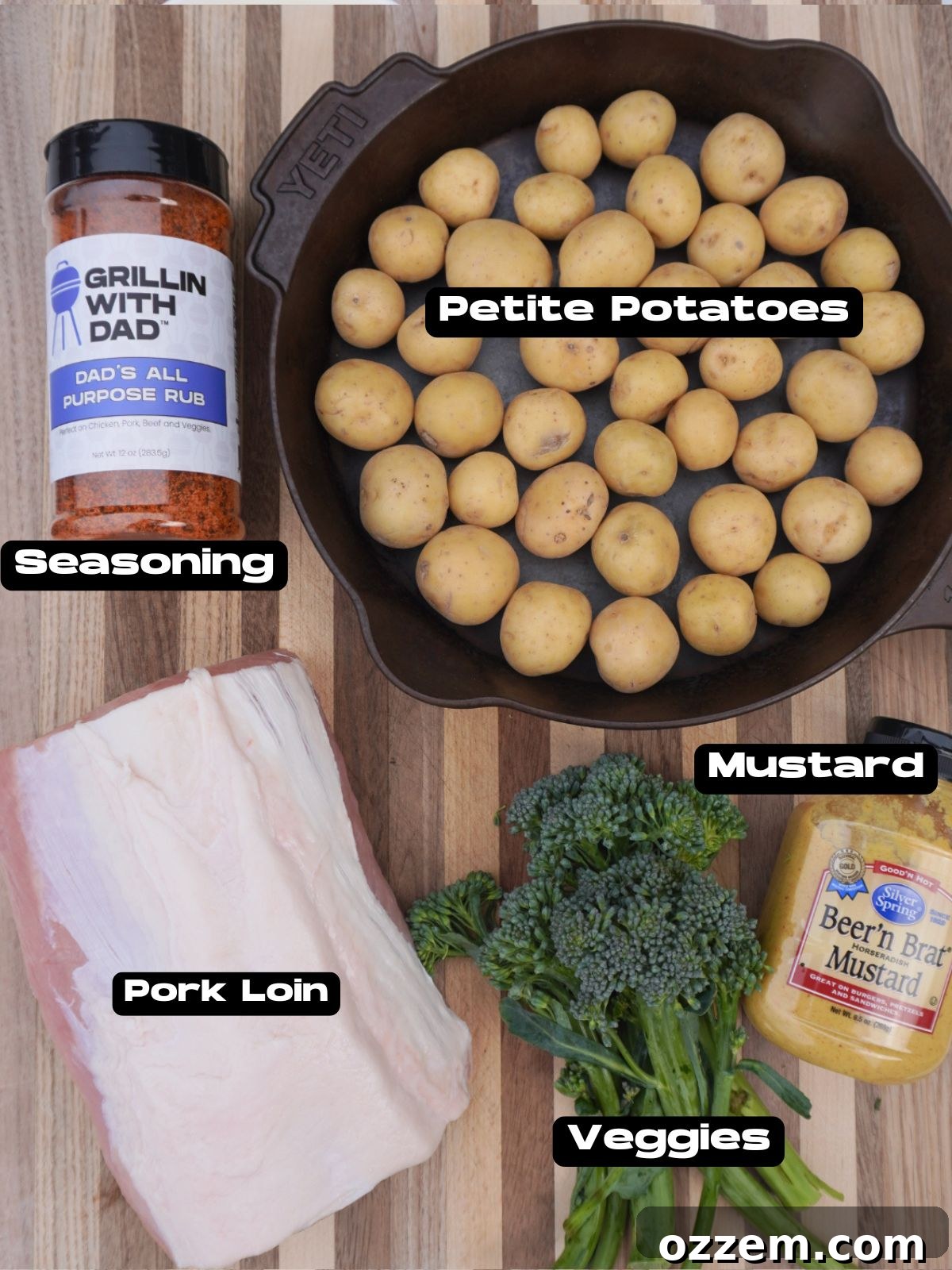 Mustard pork loin ingredients on a cutting board.