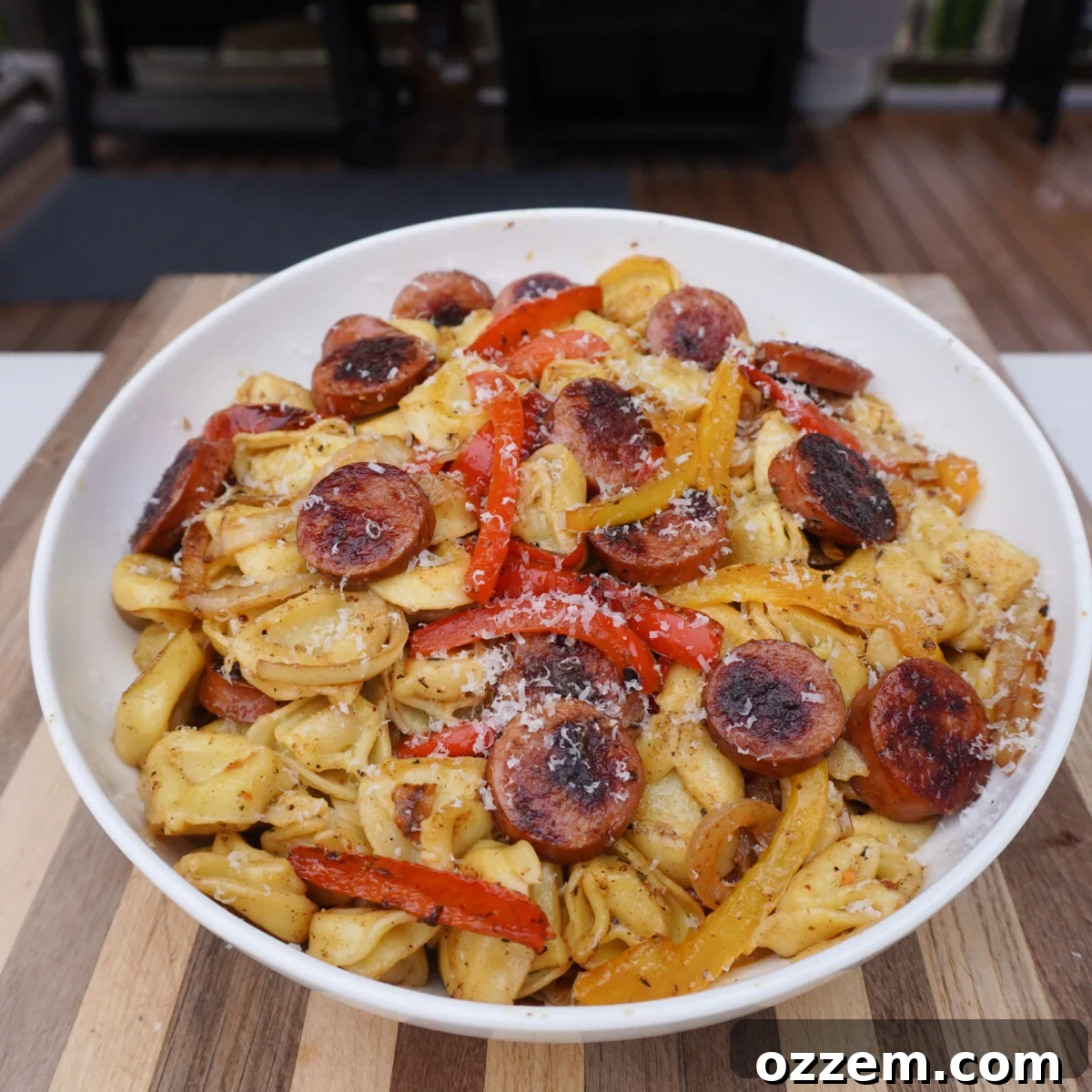 Grilled Sausage and Tortellini Dinner - A perfect blend of savory sausage, tender tortellini, and vibrant vegetables, all cooked on a griddle for an easy weeknight meal.