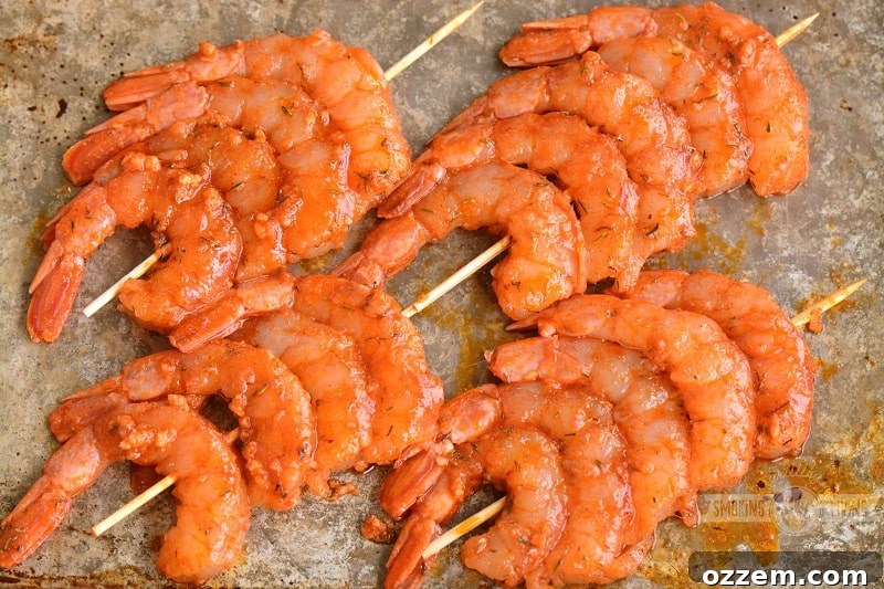 shrimp on skewers coated in wet rub