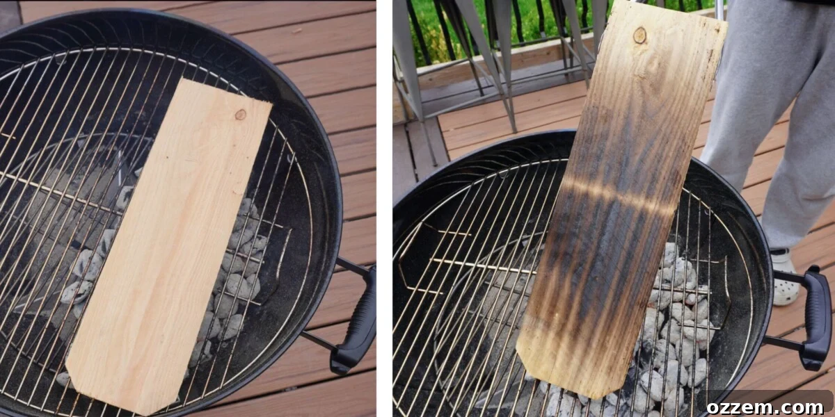 A cured cedar plank ready for grilling.
