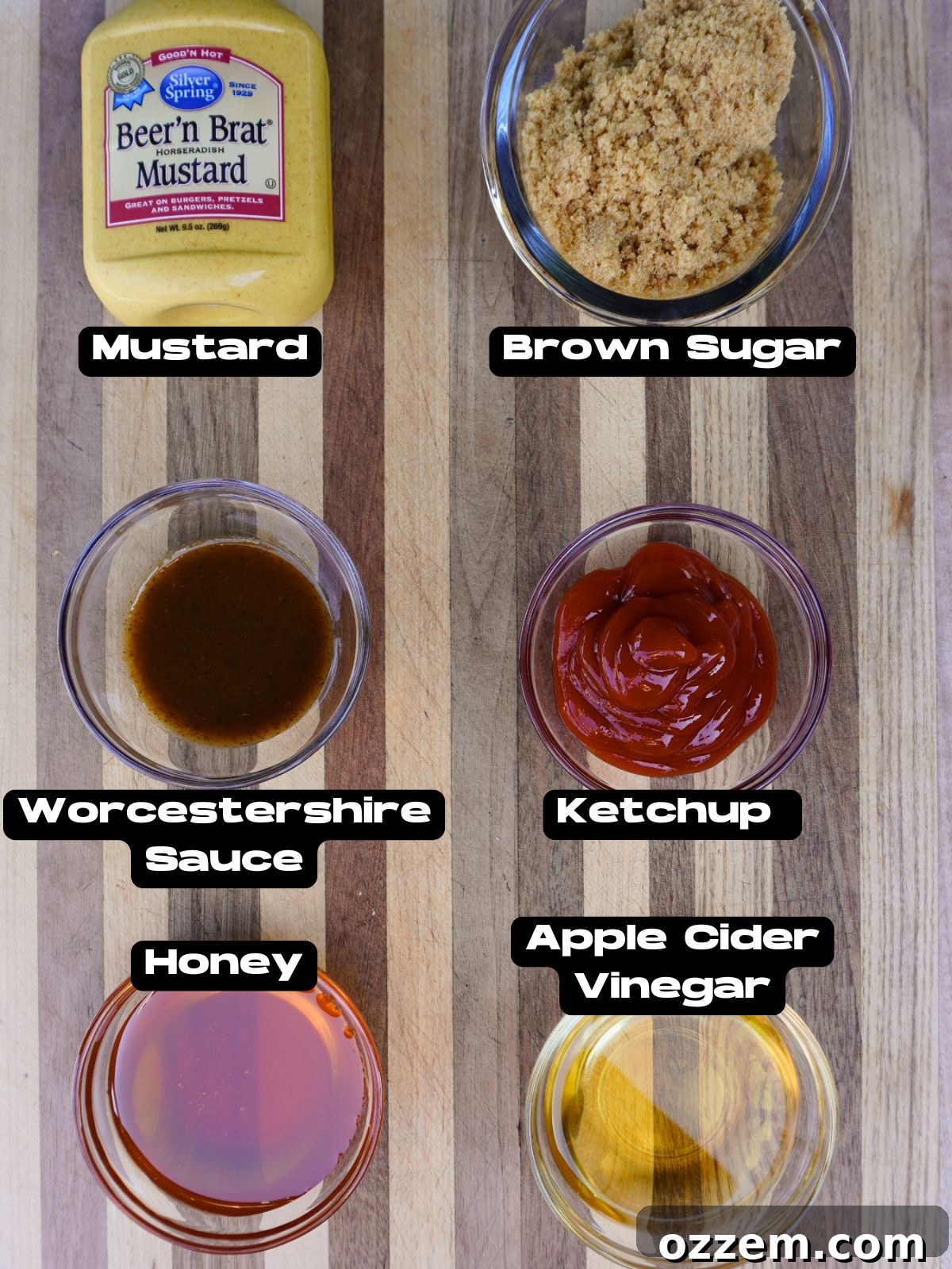 Southern Gold Smoked Pulled Pork 7 All the ingredients for the tangy mustard BBQ sauce laid out for preparation.