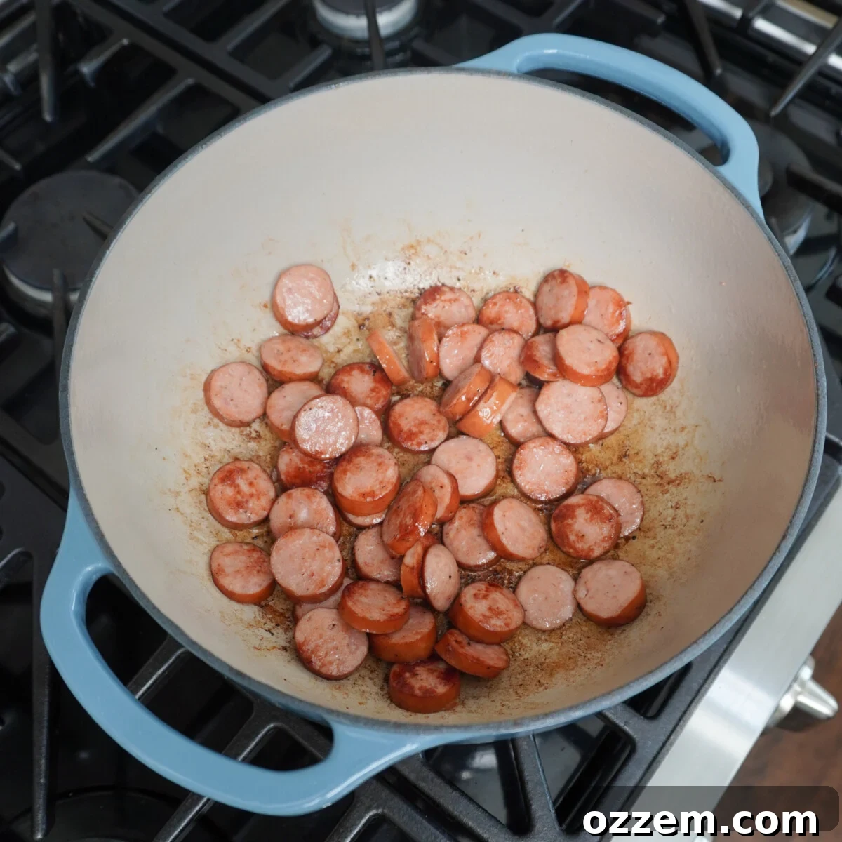 sauteed sausage in dutch oven.
