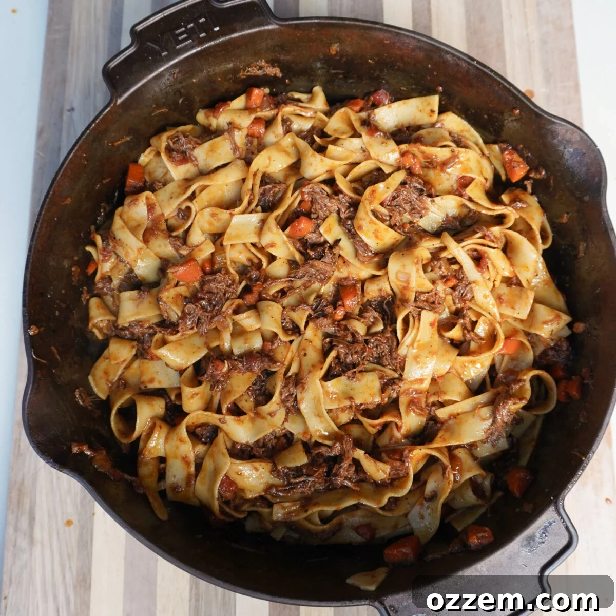 Delicious grilled short ribs ragu served with pappardelle pasta.