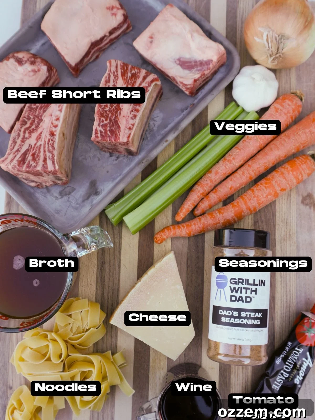 Grilled Short Ribs Ragu ingredients laid out.