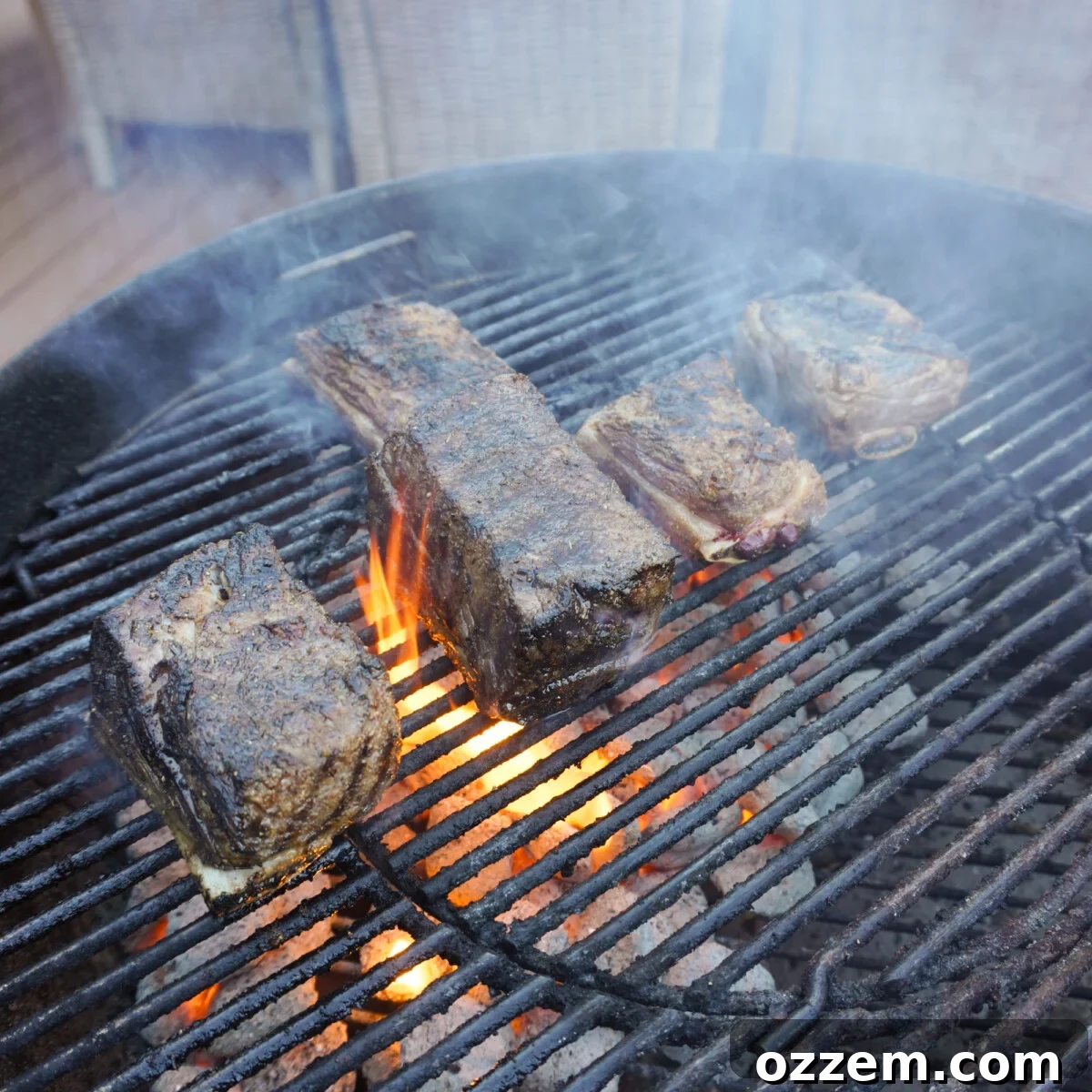 Perfectly grilled beef short ribs with a smoky crust.