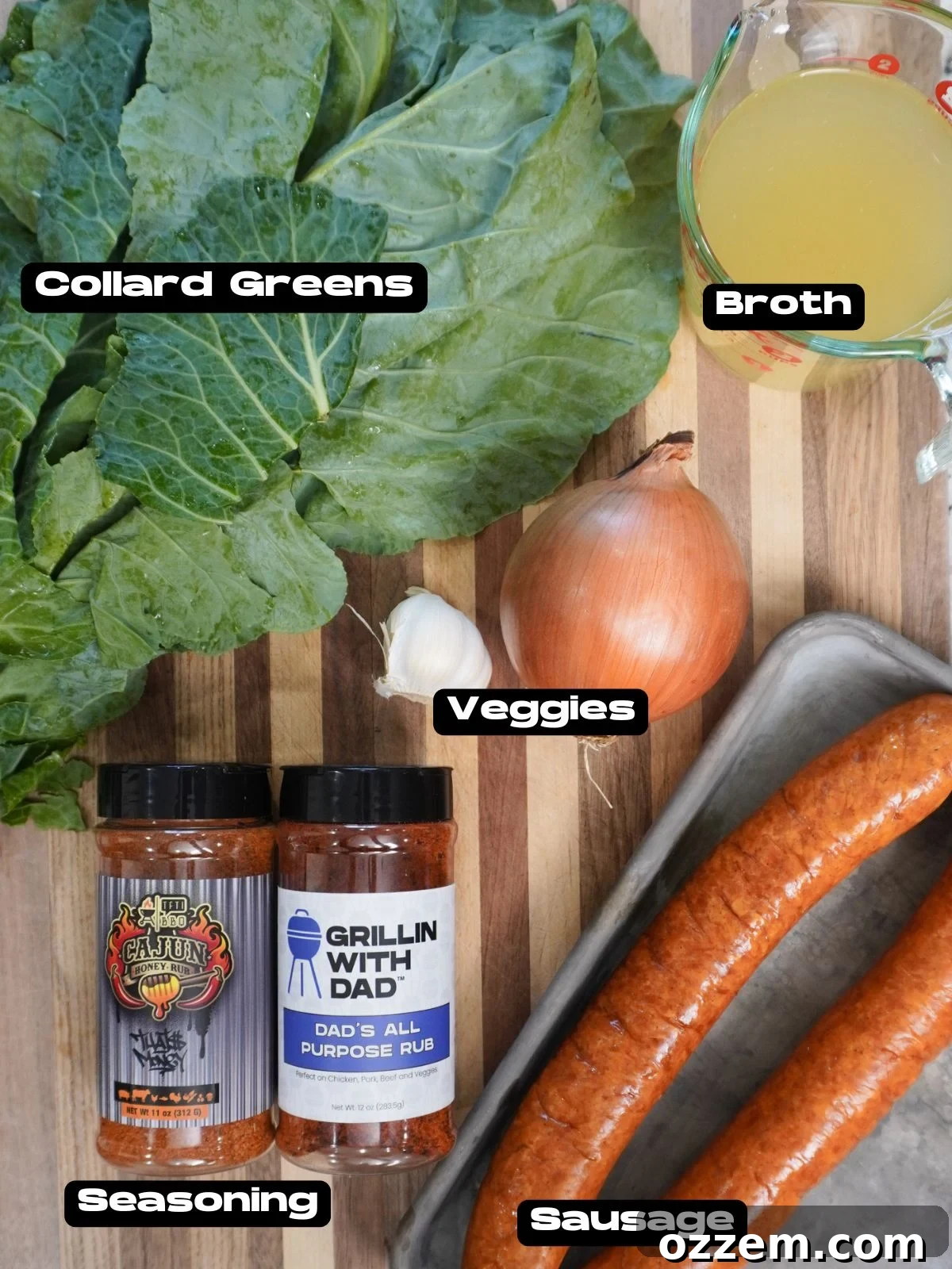 Collard Greens and Sausage Ingredients.