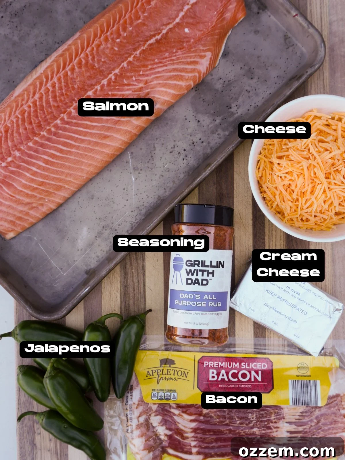 Grilled Jalapeno Popper Salmon Pinwheels ingredients.