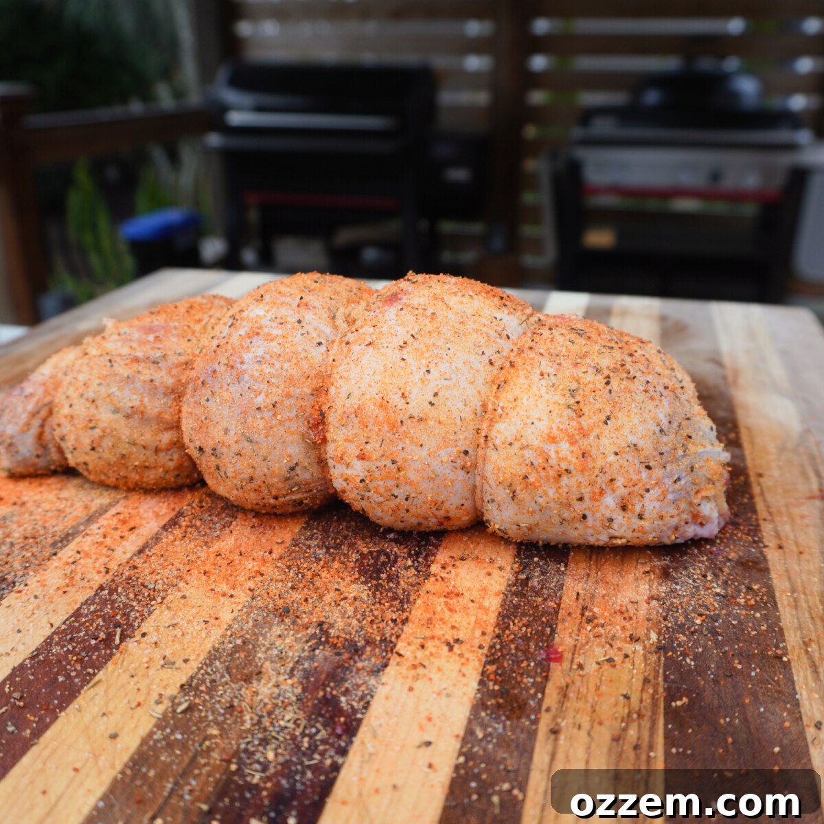 Seasoned and tied cranberry stuffed turkey breast.