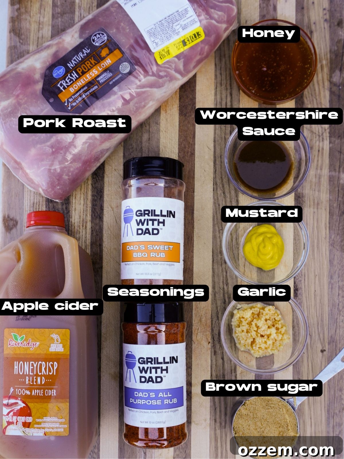 grilled apple cider pork roast ingredients.