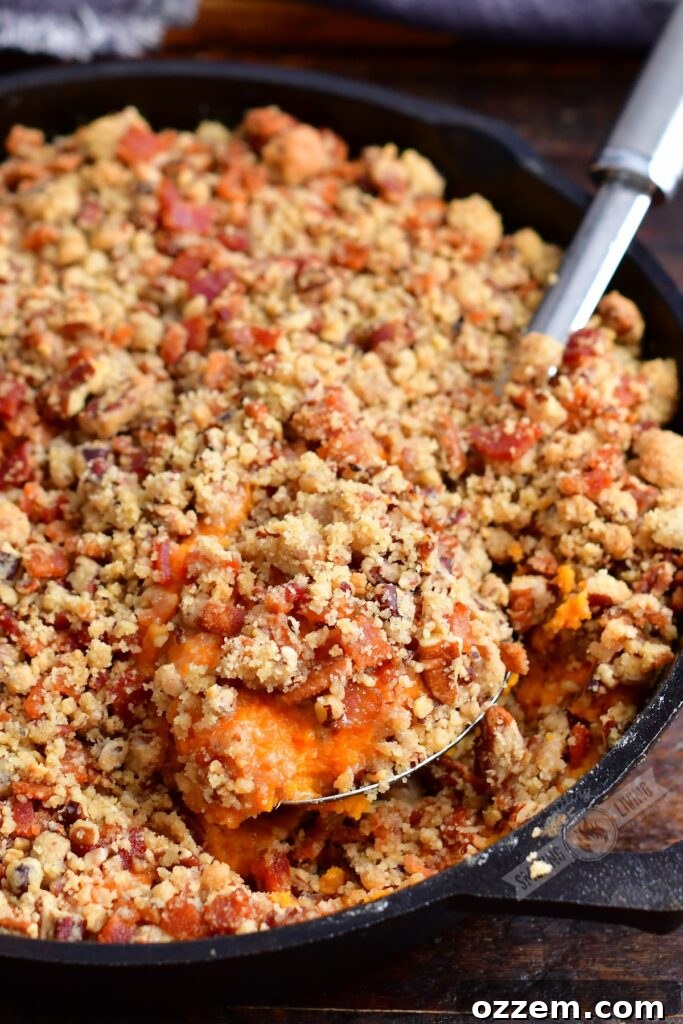 A festive holiday spread featuring the smoked sweet potato casserole, ready for serving.