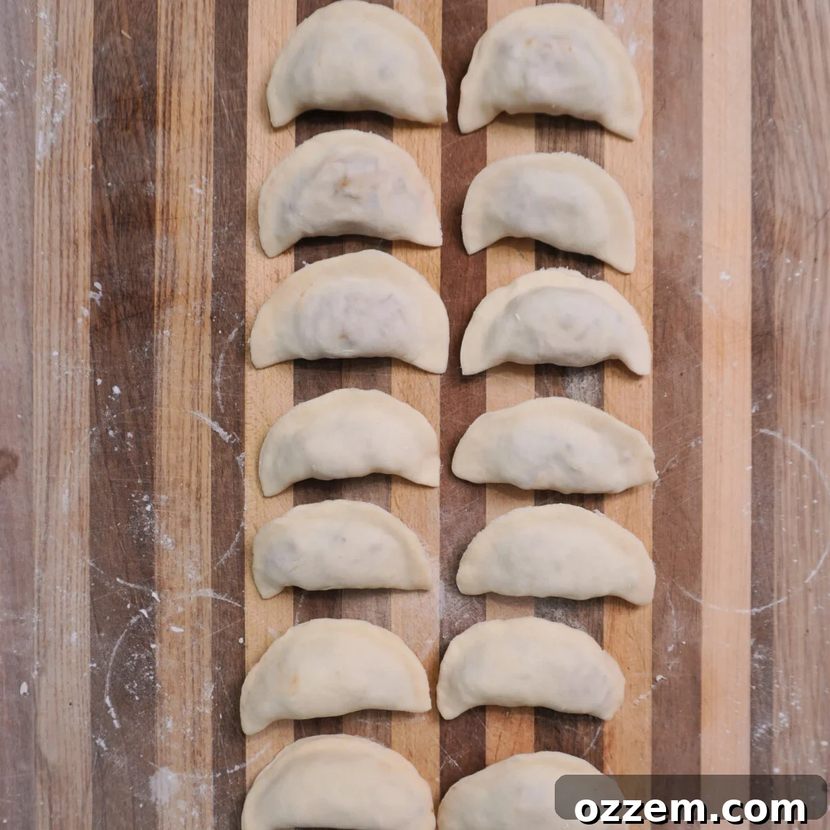 BBQ Pulled Pork Pierogi 3 Filled raw pulled pork pierogi, ready for cooking.