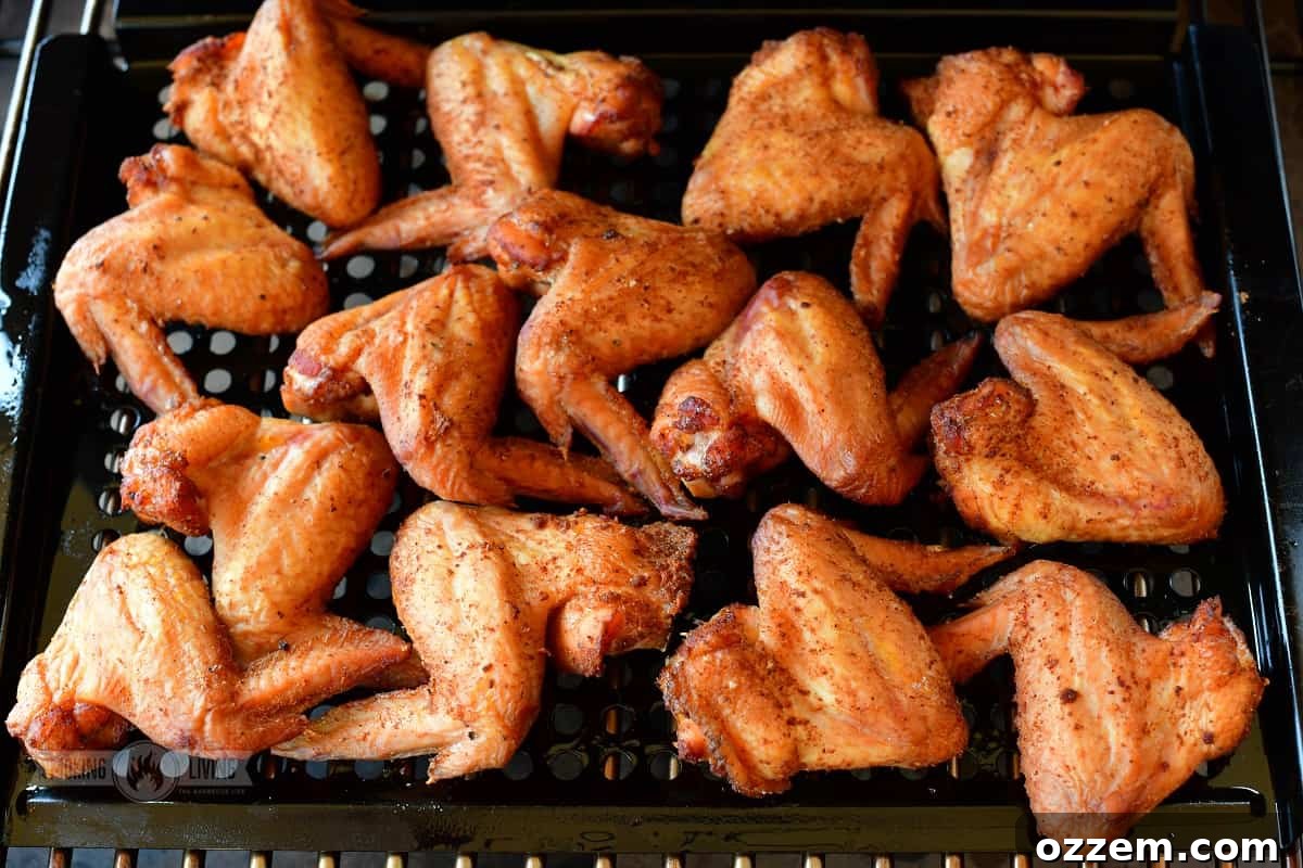 smoked chicken wings on the grill grate