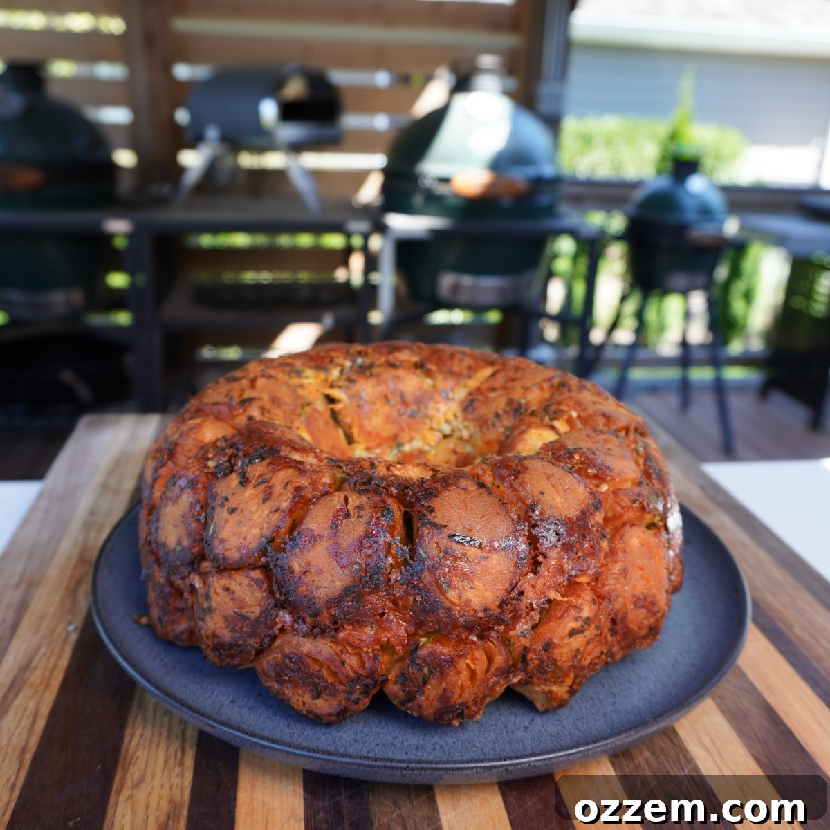 Freshly grilled Garlic and Herb Monkey Bread inverted onto a serving platter.