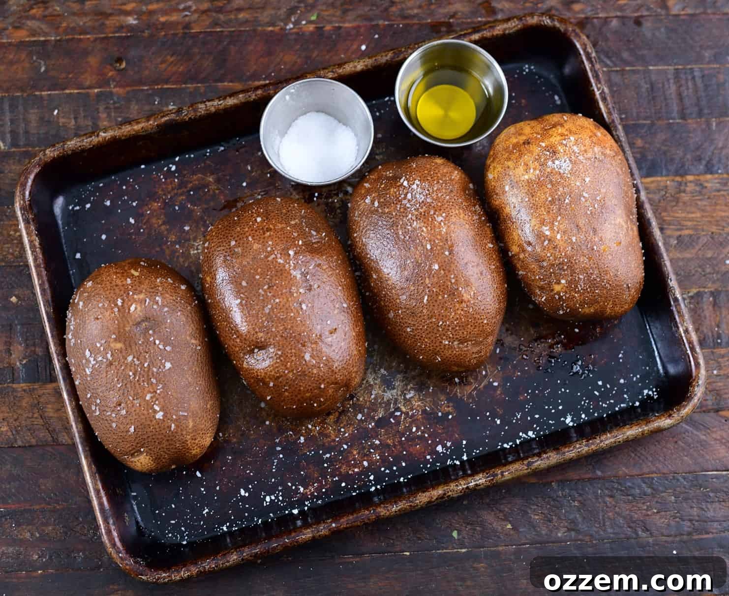 Smoky Creamy Twice Baked Potatoes 4 prepped potatoes on pan