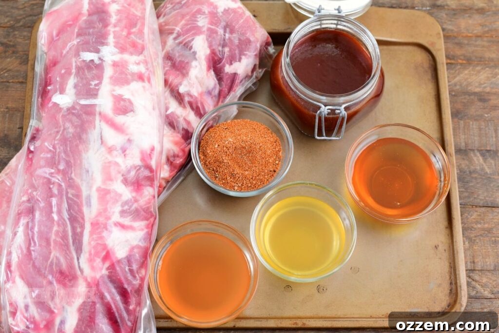 321 ribs ingredients laid out on a table