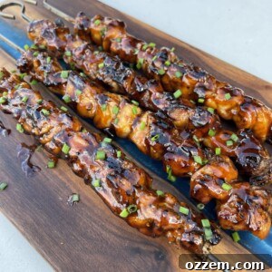 Grilled Bourbon Chicken skewers with a rich glaze