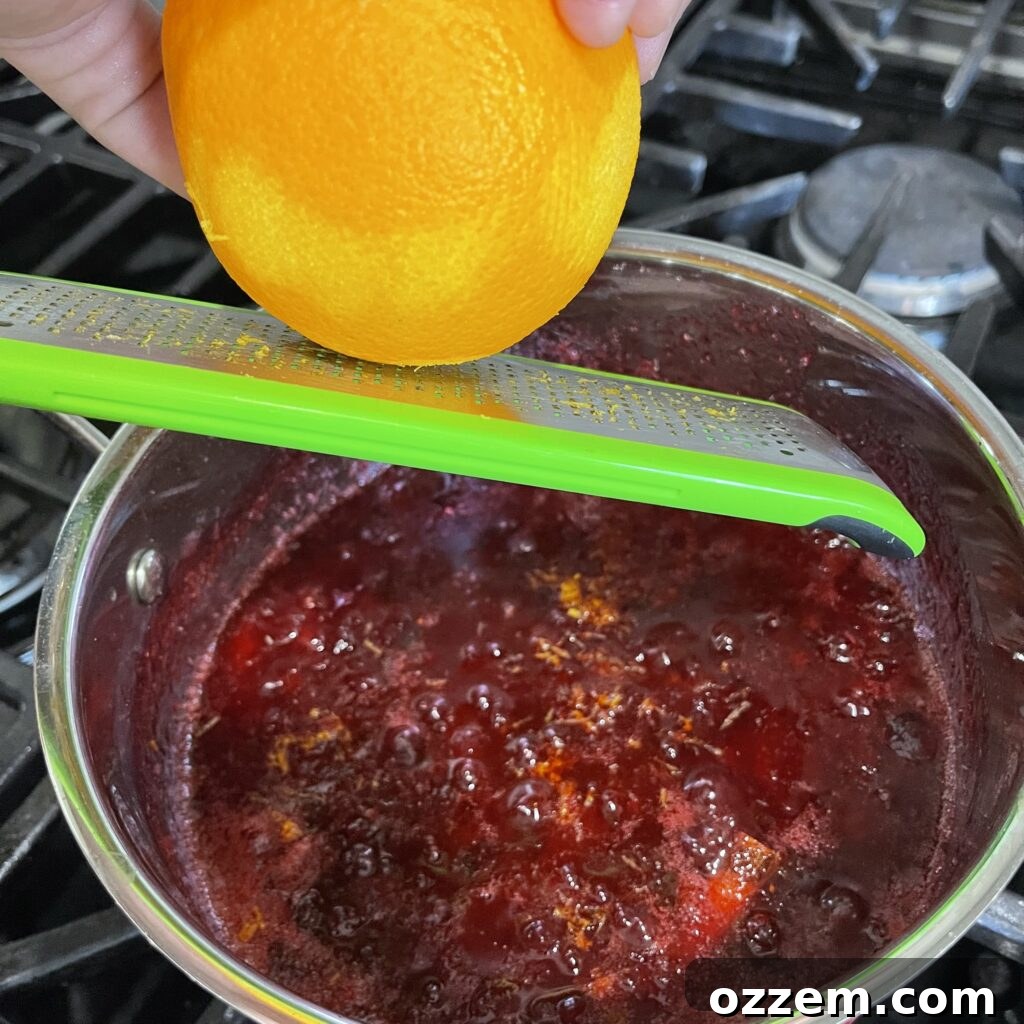 Fresh cranberries, sugar, and orange zest ready to be simmered into homemade cranberry sauce.