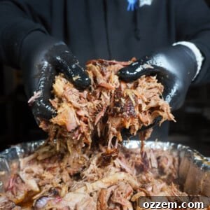 Timeless Pulled Pork Perfection 15 Shredded classic pulled pork in hands.