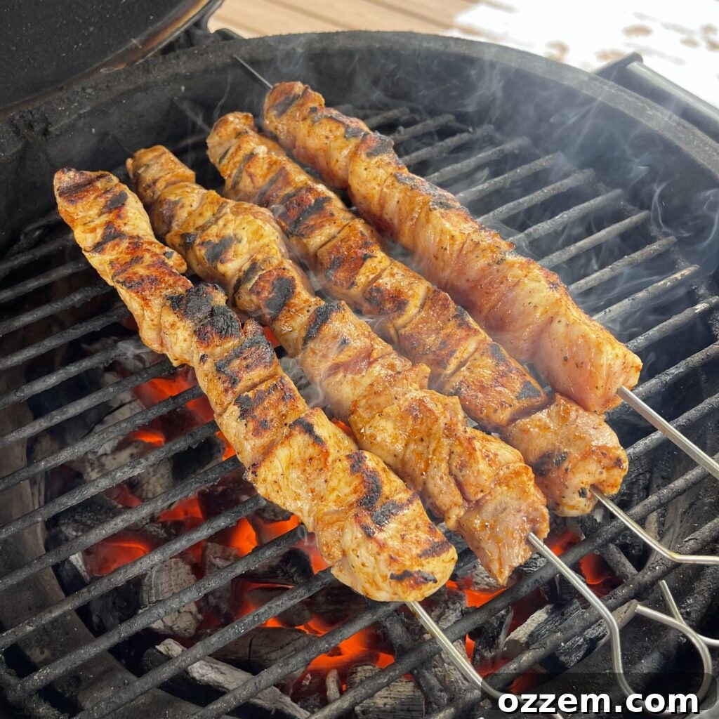 Grilled pork skewers on the grill