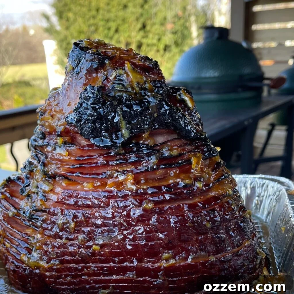 A perfectly glazed Orange Marmalade Ham, ready for serving.