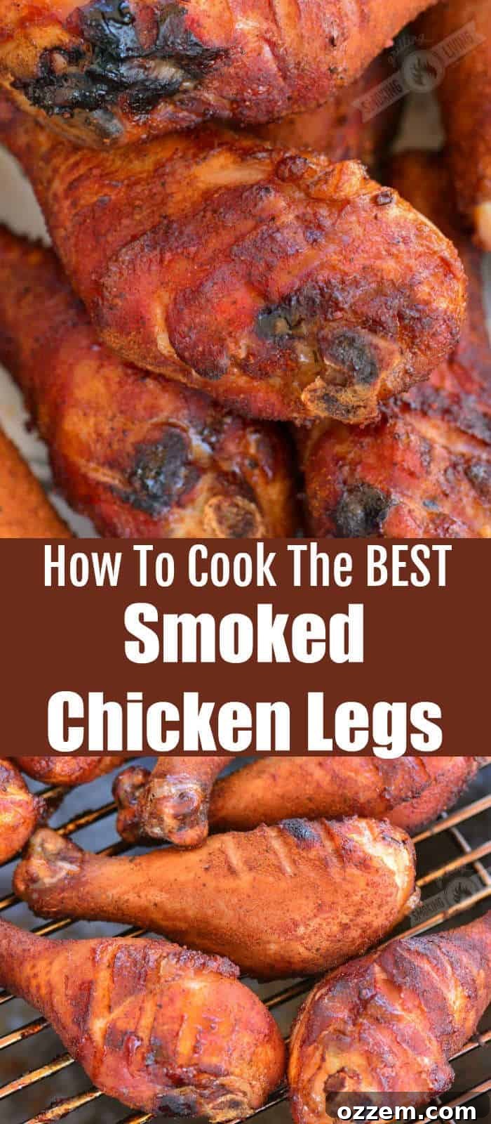 long photo collage featuring smoked chicken drumsticks, raw drumsticks with rub, and drumsticks on smoker