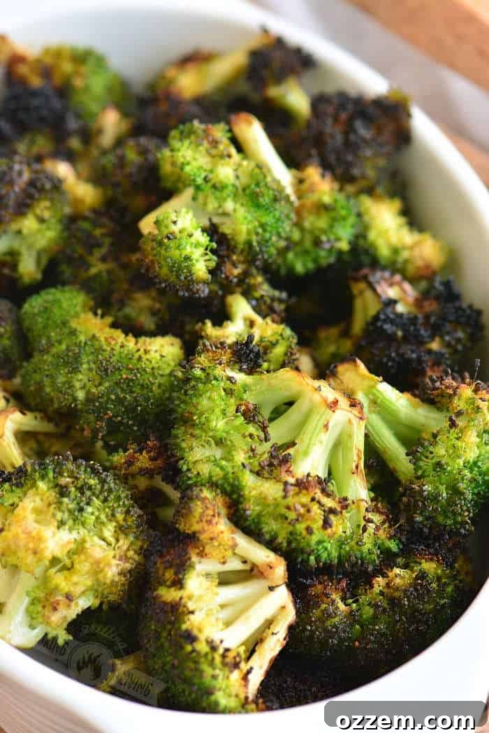 grilled broccoli in a white dish