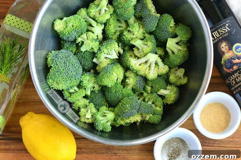 ingredients for broccoli laid out on the cutting board