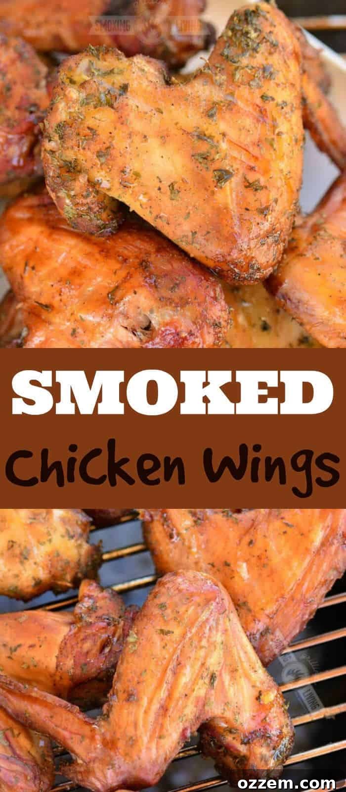 collage on smoked wings in top and bottom and words in the middle