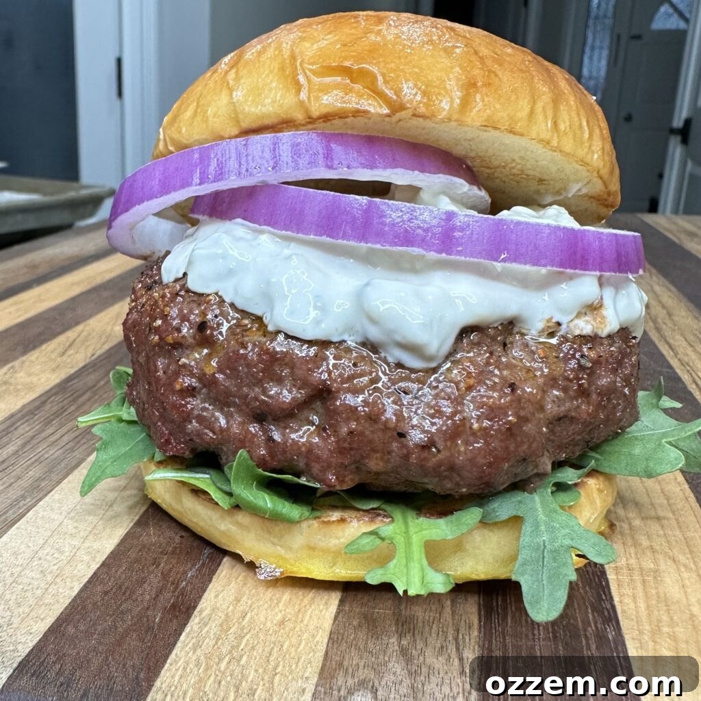 Delicious pub-style blue cheese burger with homemade buns