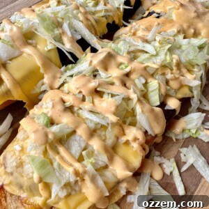 Detailed image of the Grilled Long Mac, showcasing its rich layers of beef, cheese, and toppings