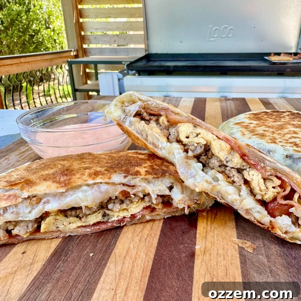 Delicious Breakfast Crunchwrap ready to be served, showcasing its golden-brown exterior.