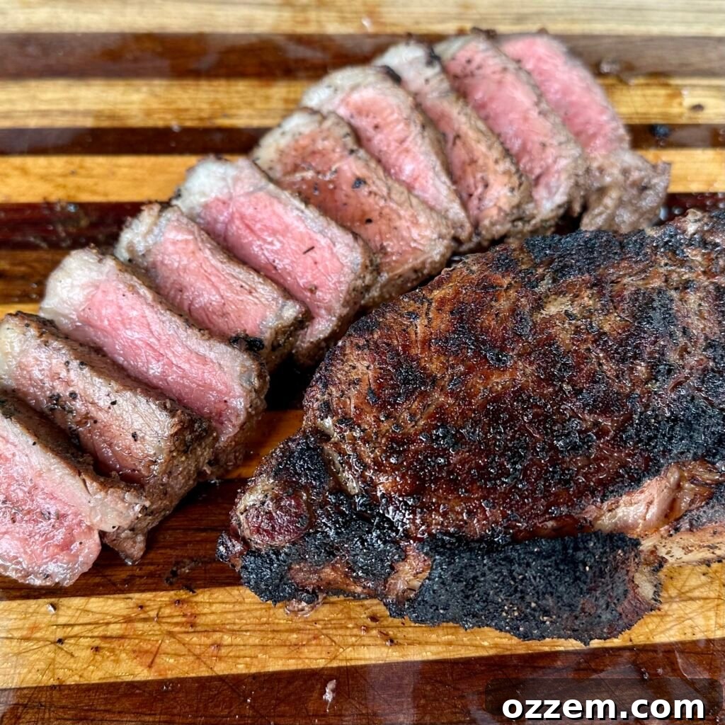 Perfectly grilled New York Strip steak, ready to be served.