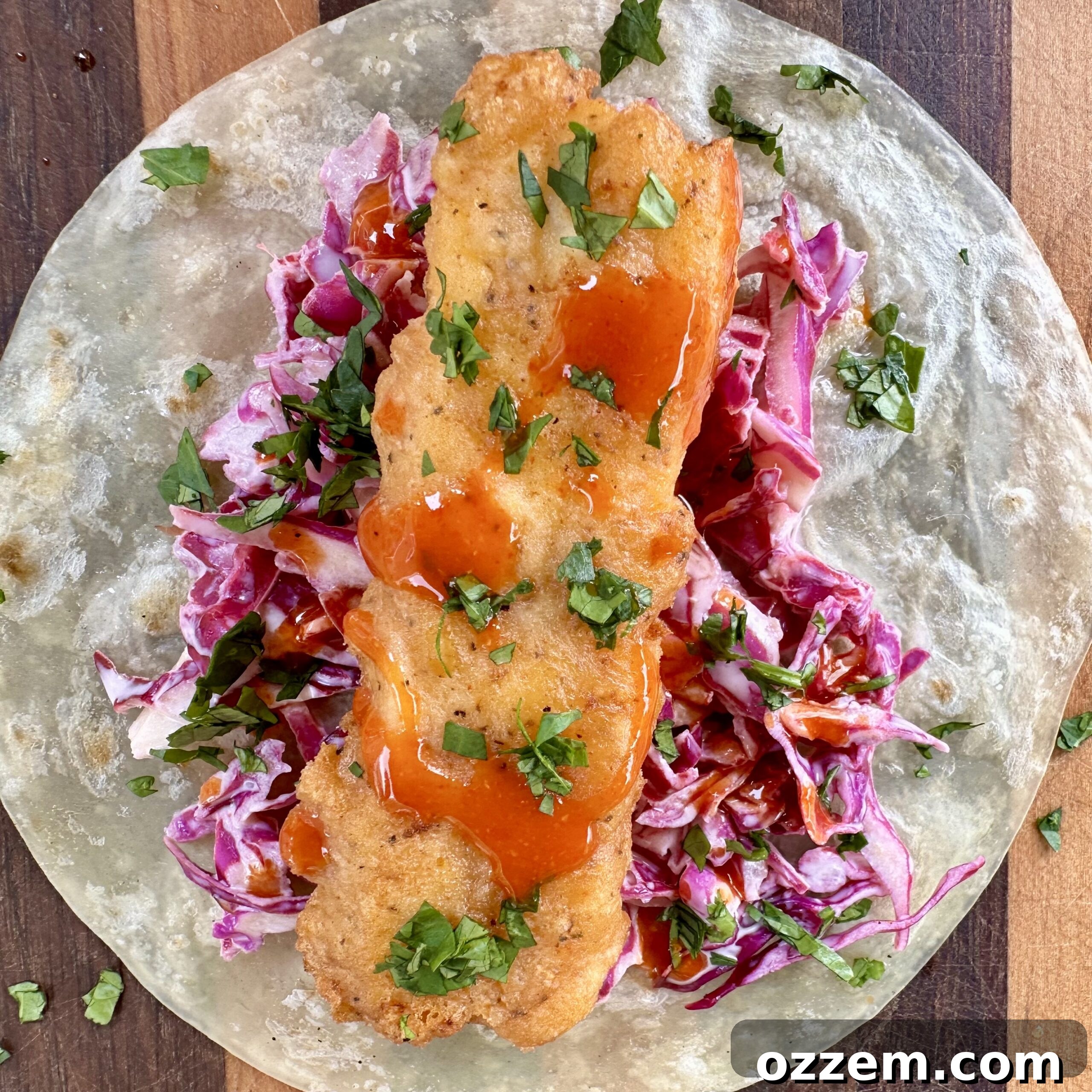 Crispy fried fish tacos with toppings
