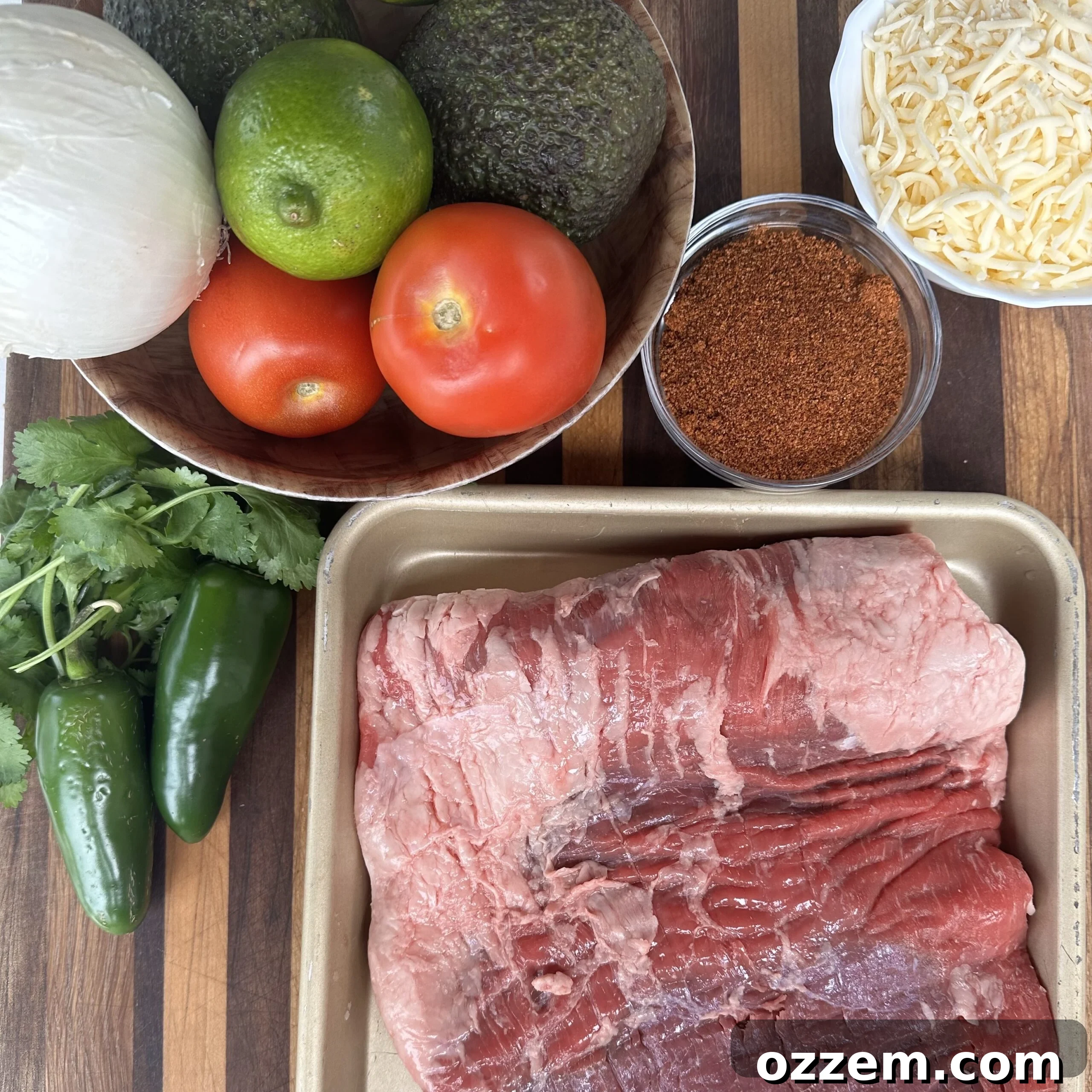 Steak Quesadilla Ingredients laid out on a cutting board