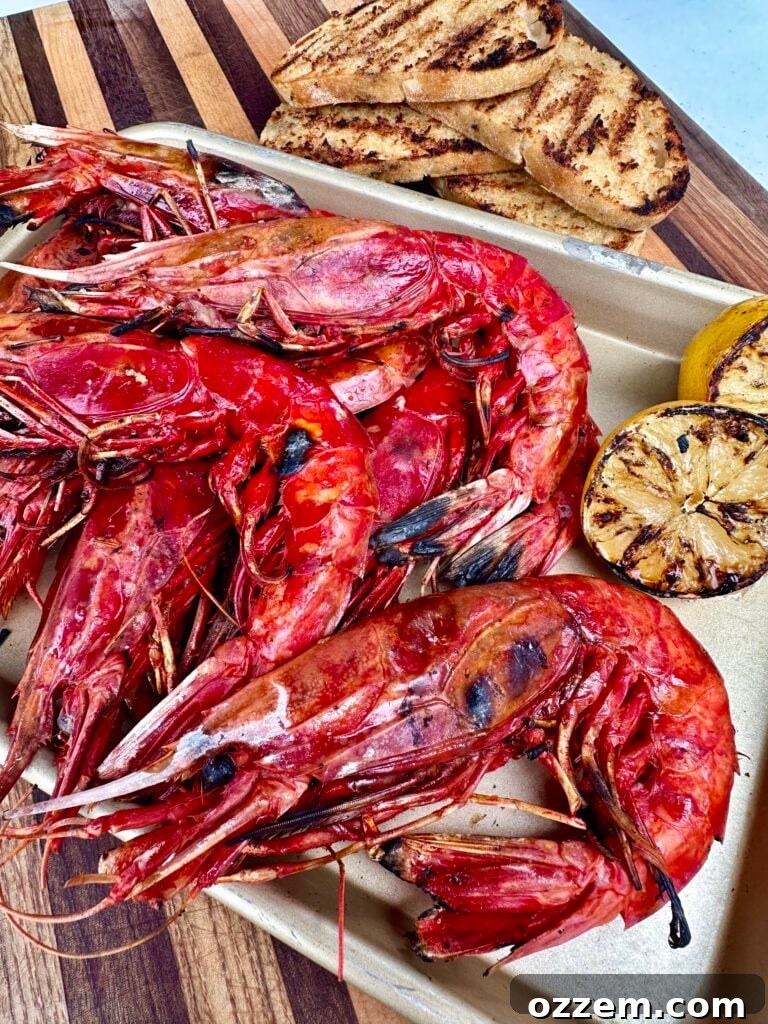 Perfectly grilled Carabinero prawns seasoned and ready to serve.