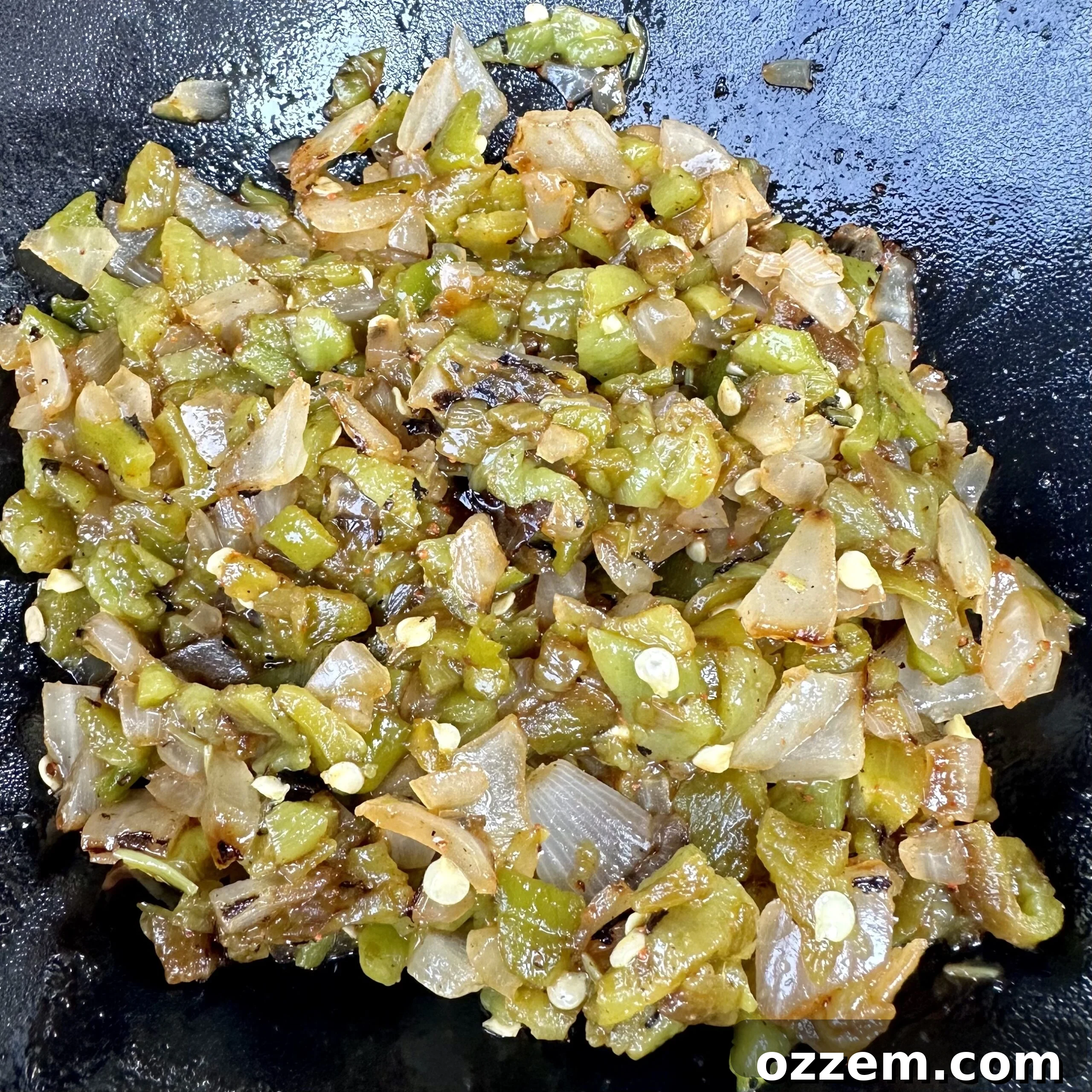 Finely diced Hatch chile and onion salsa, a perfect burger topping.