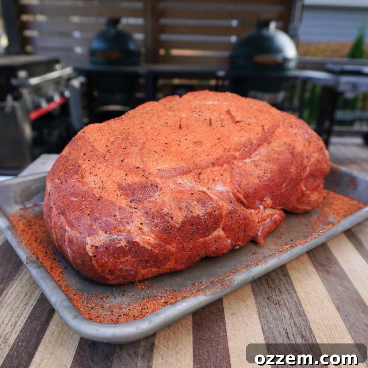 seaoned pork shoulder with a thick layer of rub