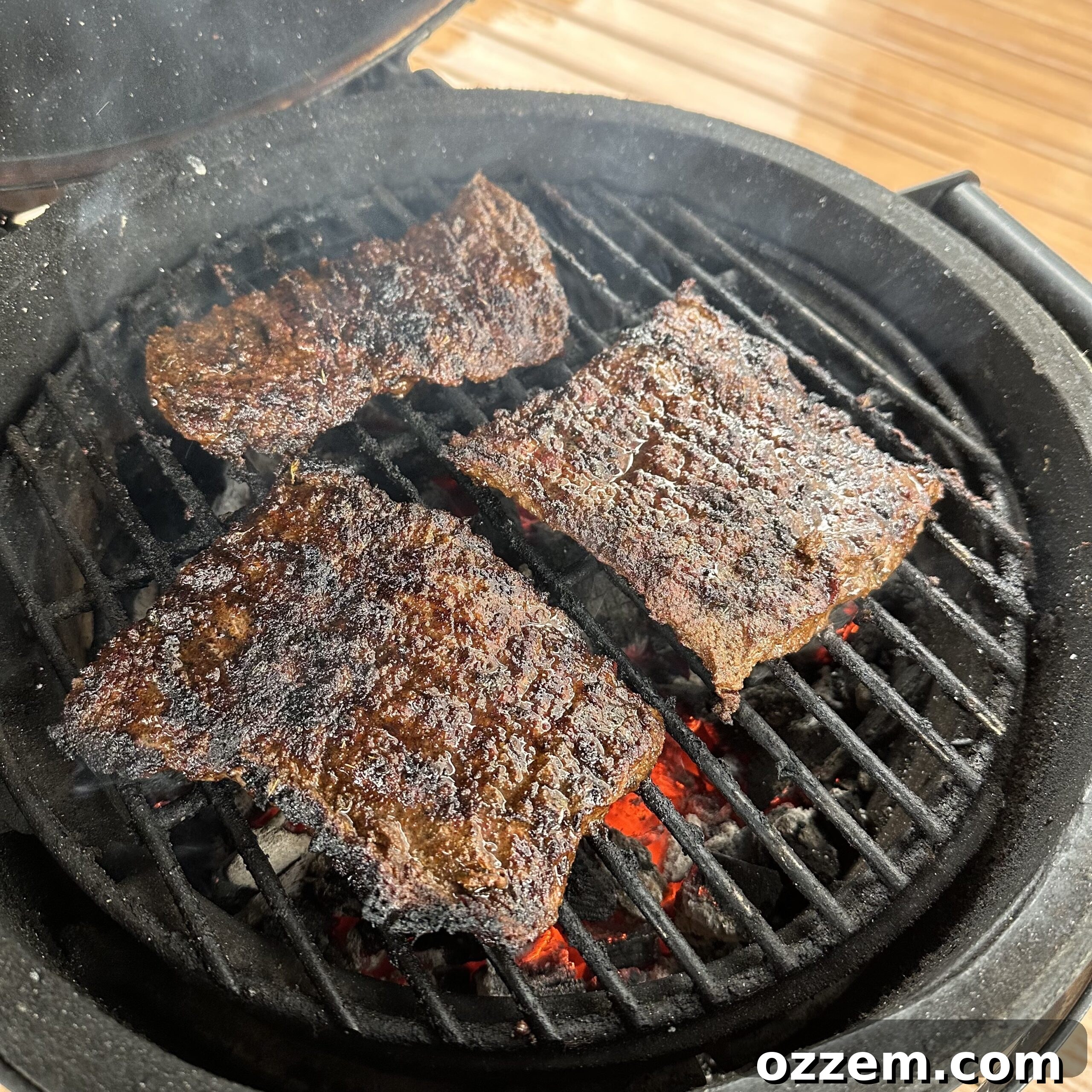 Close-up of a perfectly grilled skirt steak with grill marks