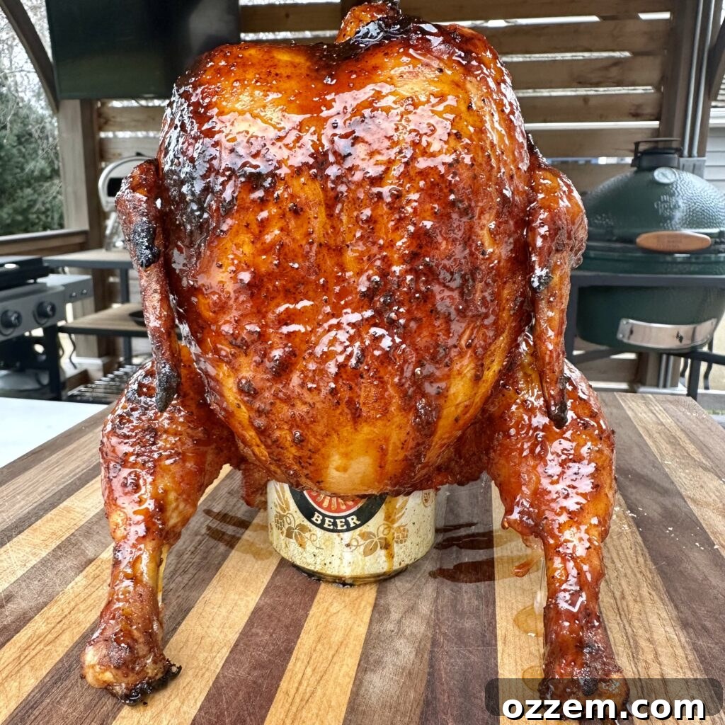 Perfectly smoked beer can chicken ready to serve