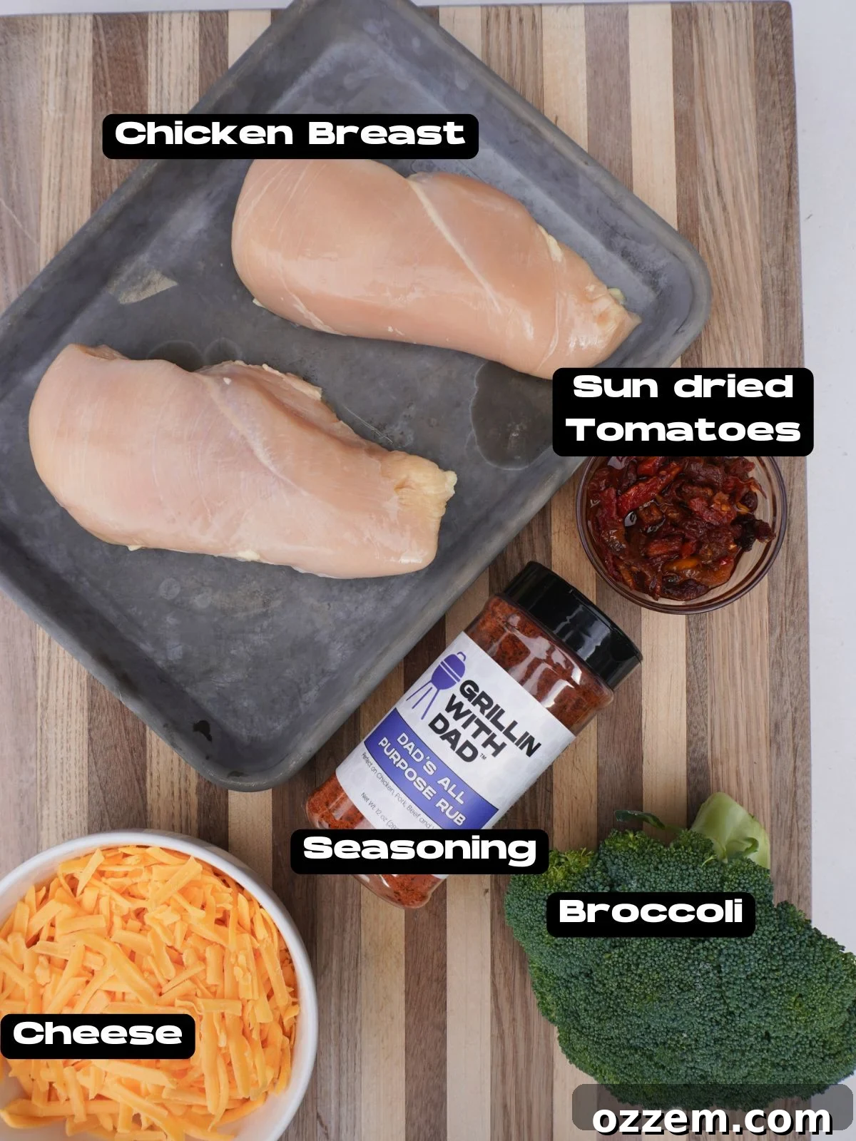 Cheddar and broccoli stuffed chicken breast ingredients.