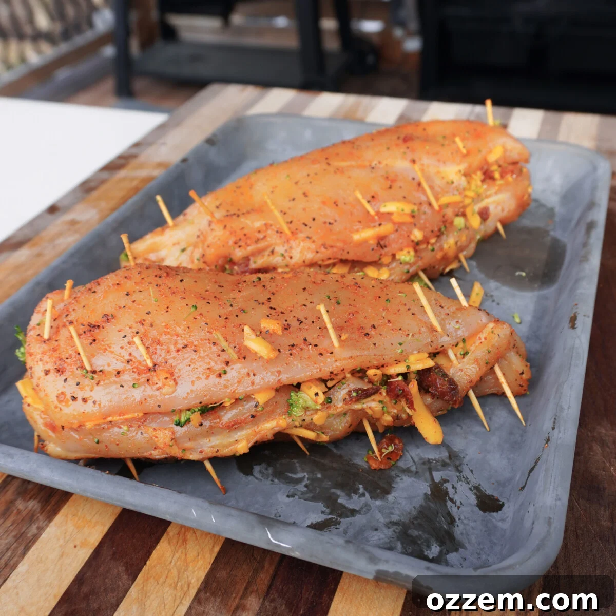 Stuffed and closed chicken breast.