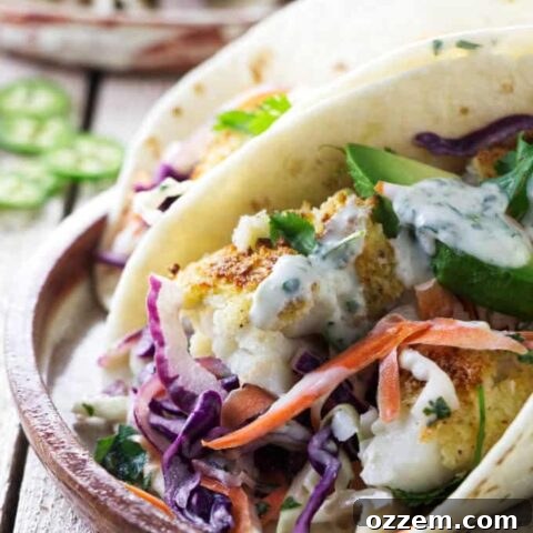 Close up of tilapia tacos showing the air fryer tilapia